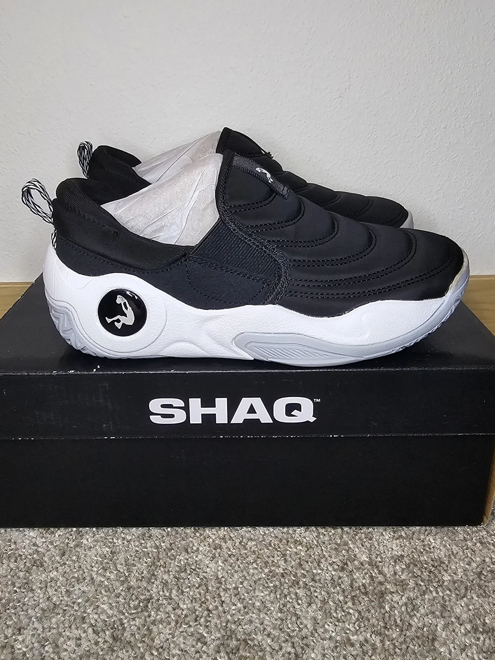 SHAQ Kids' Slip-On Sneakers in Black and White